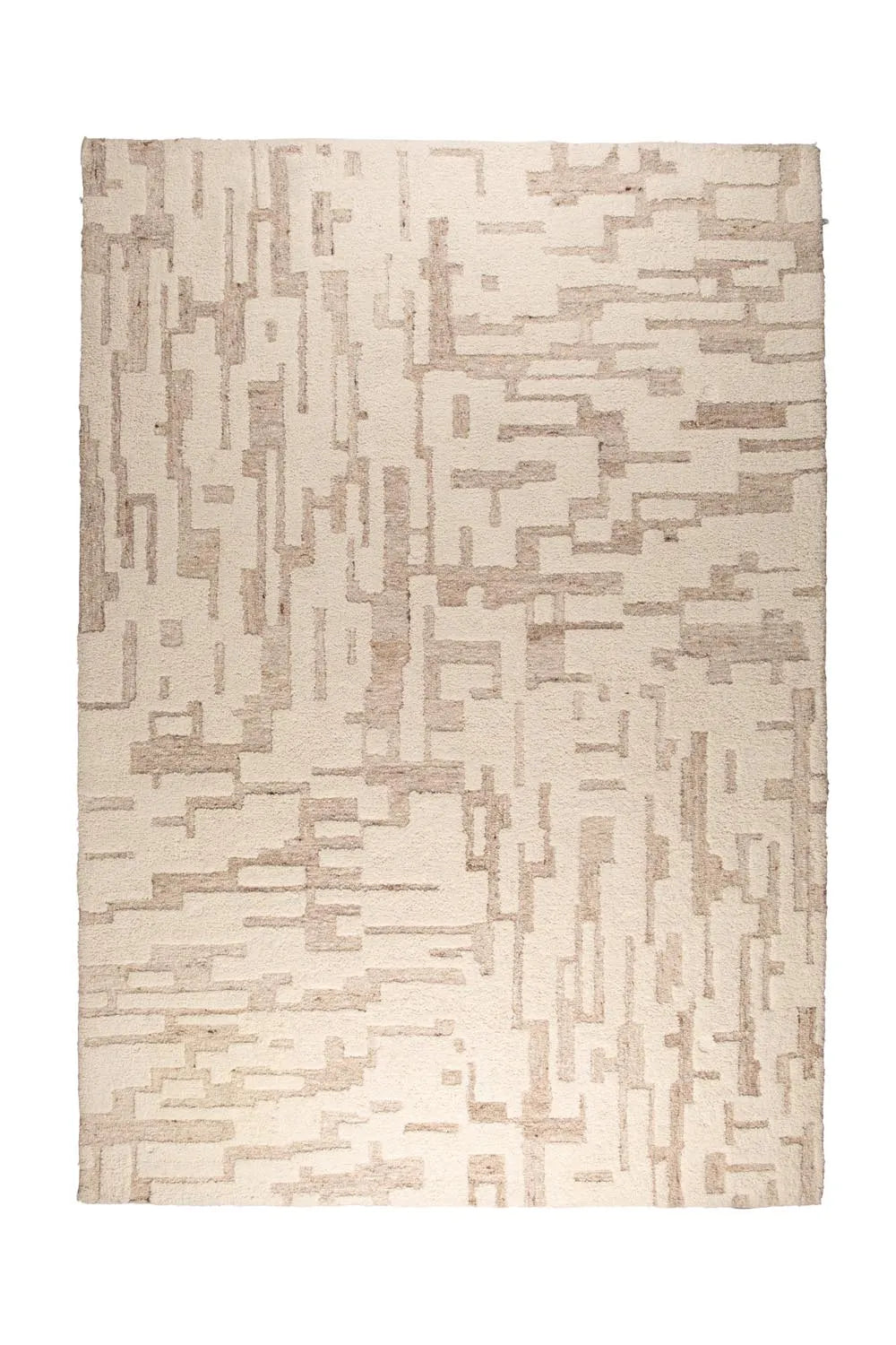 Eleganter Zuiver Hills Teppich 200x300: Handgewebt, 100% Wolle, beige Streifenmuster, weich, langlebig, ideal für Wohnzimmer.