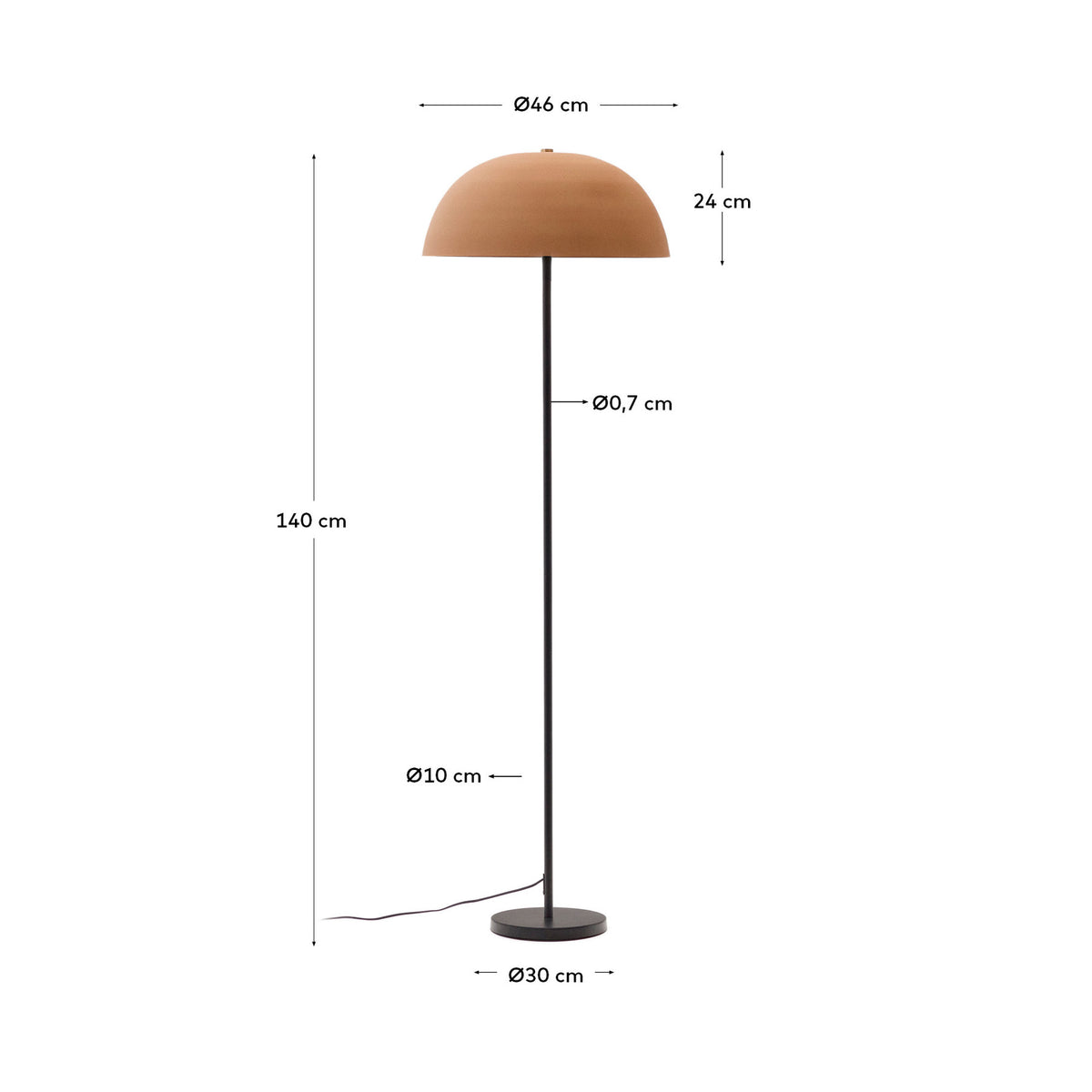Stehlampe Nibla aus schwarzem Metall und Lampenschirm in Terrakottaoptik in Terrakotta präsentiert im Onlineshop von KAQTU Design AG. Stehleuchte ist von Kave Home
