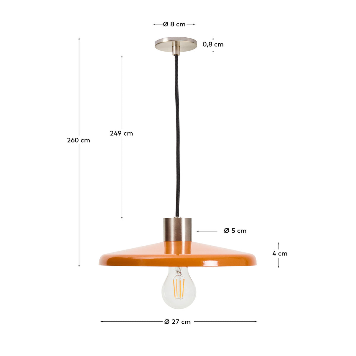 Deckenleuchte Nuvira aus hellgrauem gebürstetem Metall mit orangefarbenem Schirm in Orange, Schwarz, Silber präsentiert im Onlineshop von KAQTU Design AG. Lampenschirm ist von Kave Home