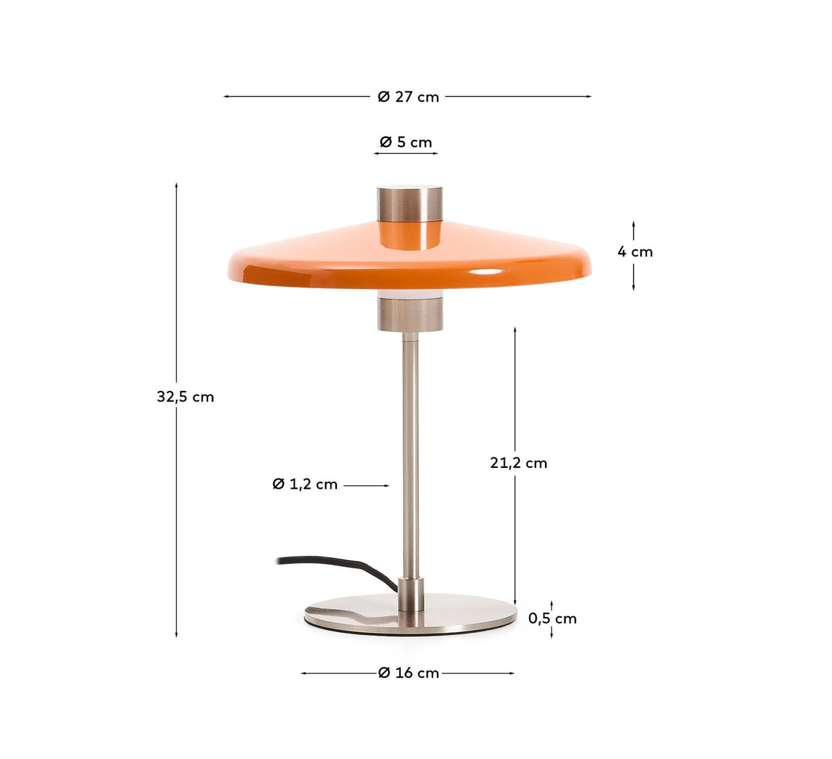 Tischlampe Nuvira aus hellgrauem gebürstetem Metall mit orangefarbenem Schirm in Orange, Silber präsentiert im Onlineshop von KAQTU Design AG. Tischleuchte ist von Kave Home