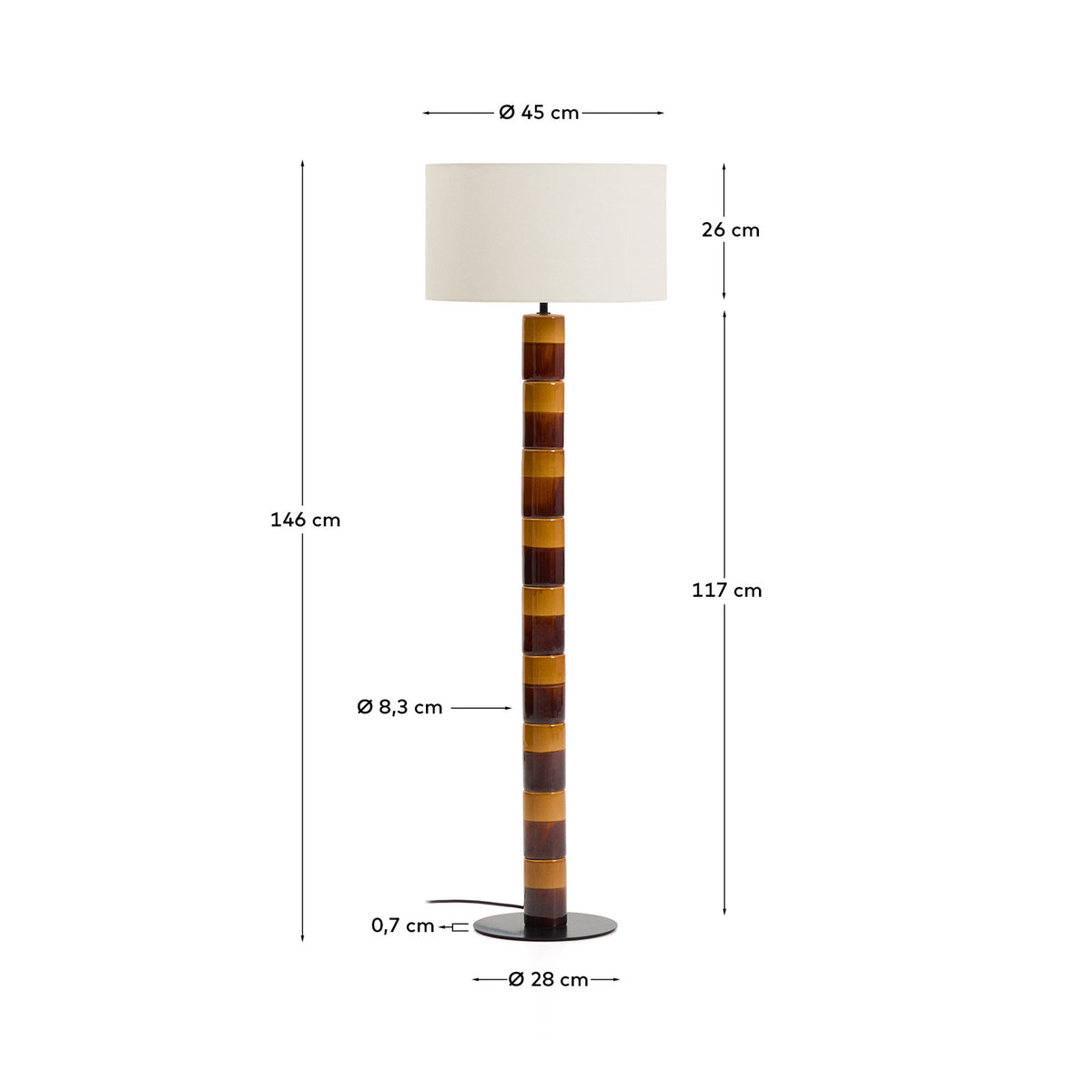 Stehlampe Mavran mit Baumwollschirm und Keramiksockel in Braun und Senfgelb in Mehrfarbig präsentiert im Onlineshop von KAQTU Design AG. Stehleuchte ist von Kave Home