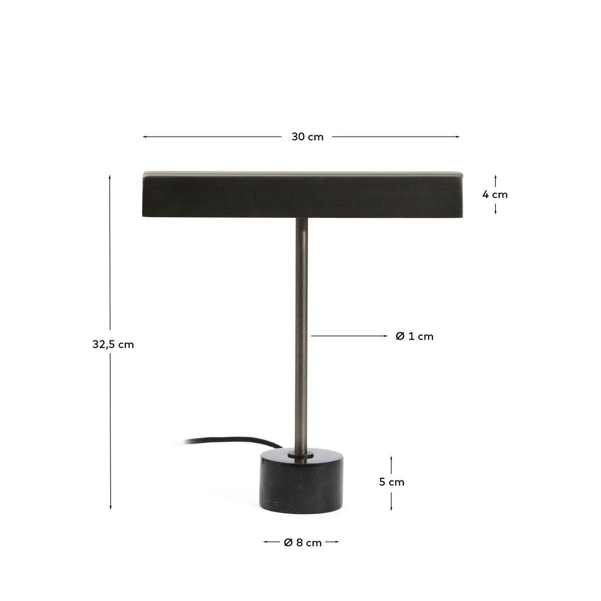 Tischlampe Lynor aus gebürstetem Metall mit schwarzem Marmorsockel in Schwarz präsentiert im Onlineshop von KAQTU Design AG. Tischleuchte ist von Kave Home