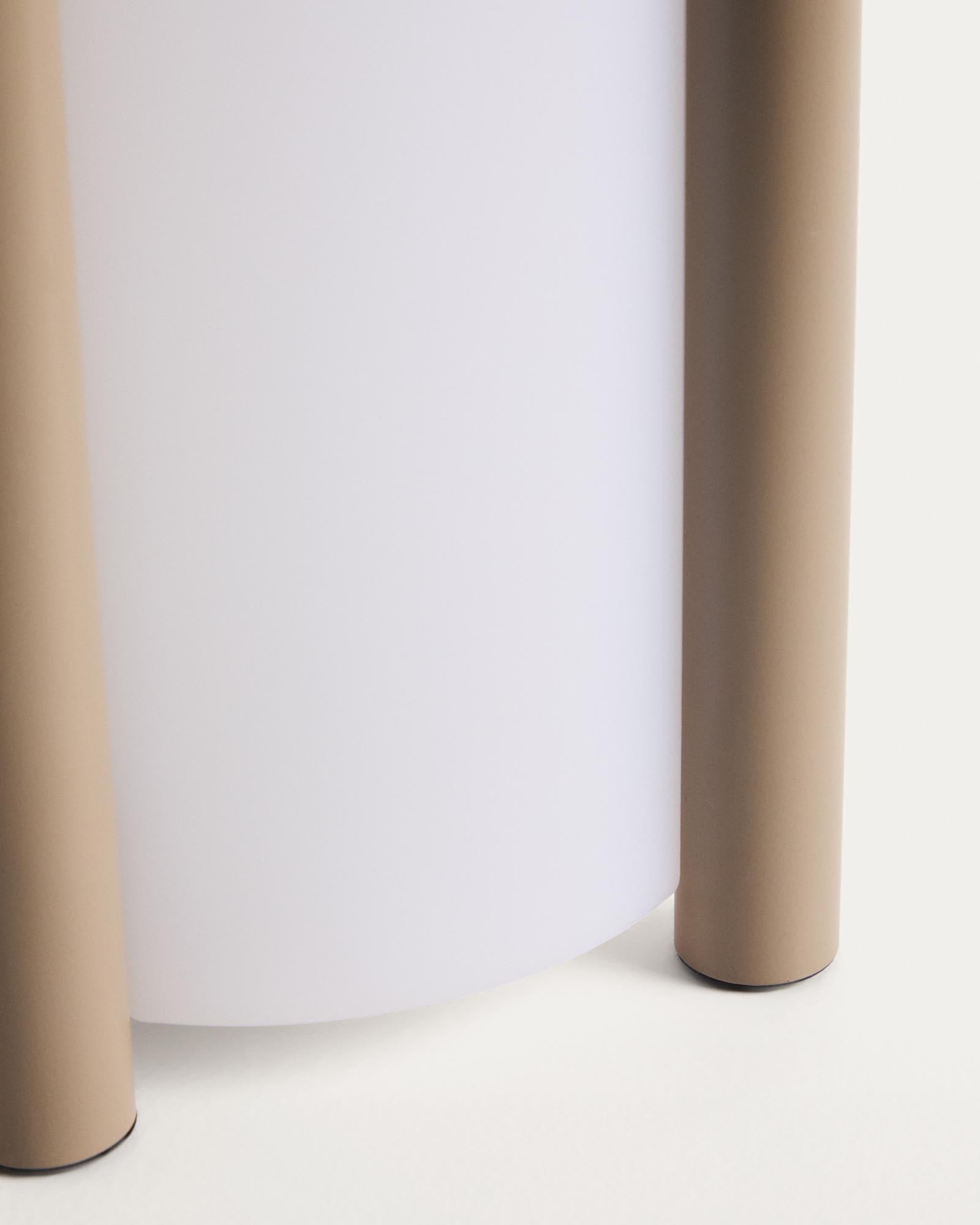 Moderne tragbare Tischlampe Leros in taupe und Polyethylen, ideal für stimmungsvolle Beleuchtung im Außenbereich.