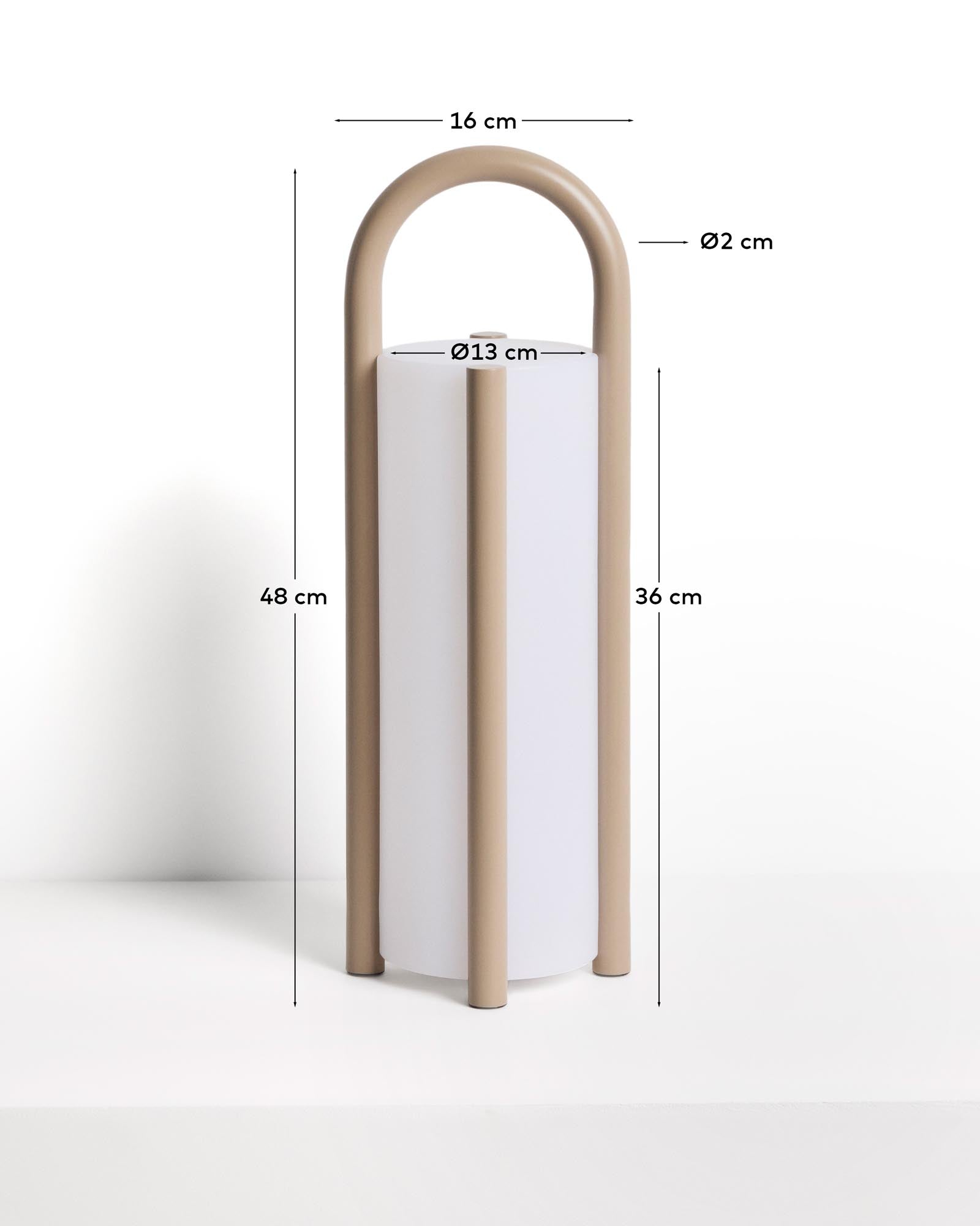 Stilvolle tragbare Tischlampe Leros in taupe und Polyethylen, ideal für stimmungsvolle Beleuchtung im Außenbereich.