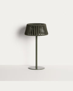 Lampada da tavolo solare per esterni <tc>Aldet</tc> realizzata in corda piatta con base in metallo verde