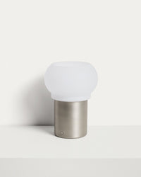 Portable LED table lamp Leruna made of satin glass and metal with galvanized surface Ø 20 cm