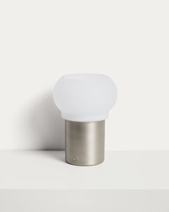Portable LED table lamp Leruna made of satin glass and metal with galvanized surface Ø 20 cm