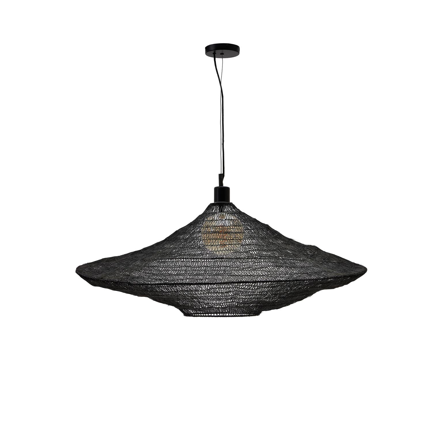 Die Deckenleuchte Makai aus schwarzem Metall (Ø 87 cm) vereint modernes Design mit Funktionalität und passt perfekt in große Räume.