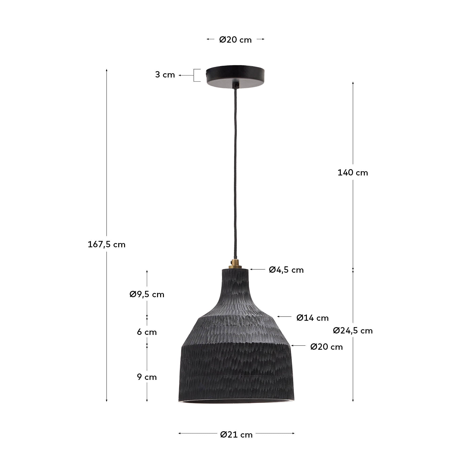 Stilvolle Deckenleuchte Amire aus Holz mit schwarzem Finish, Ø 21 cm, von Kave Home. Ideal für moderne und elegante Raumgestaltung.