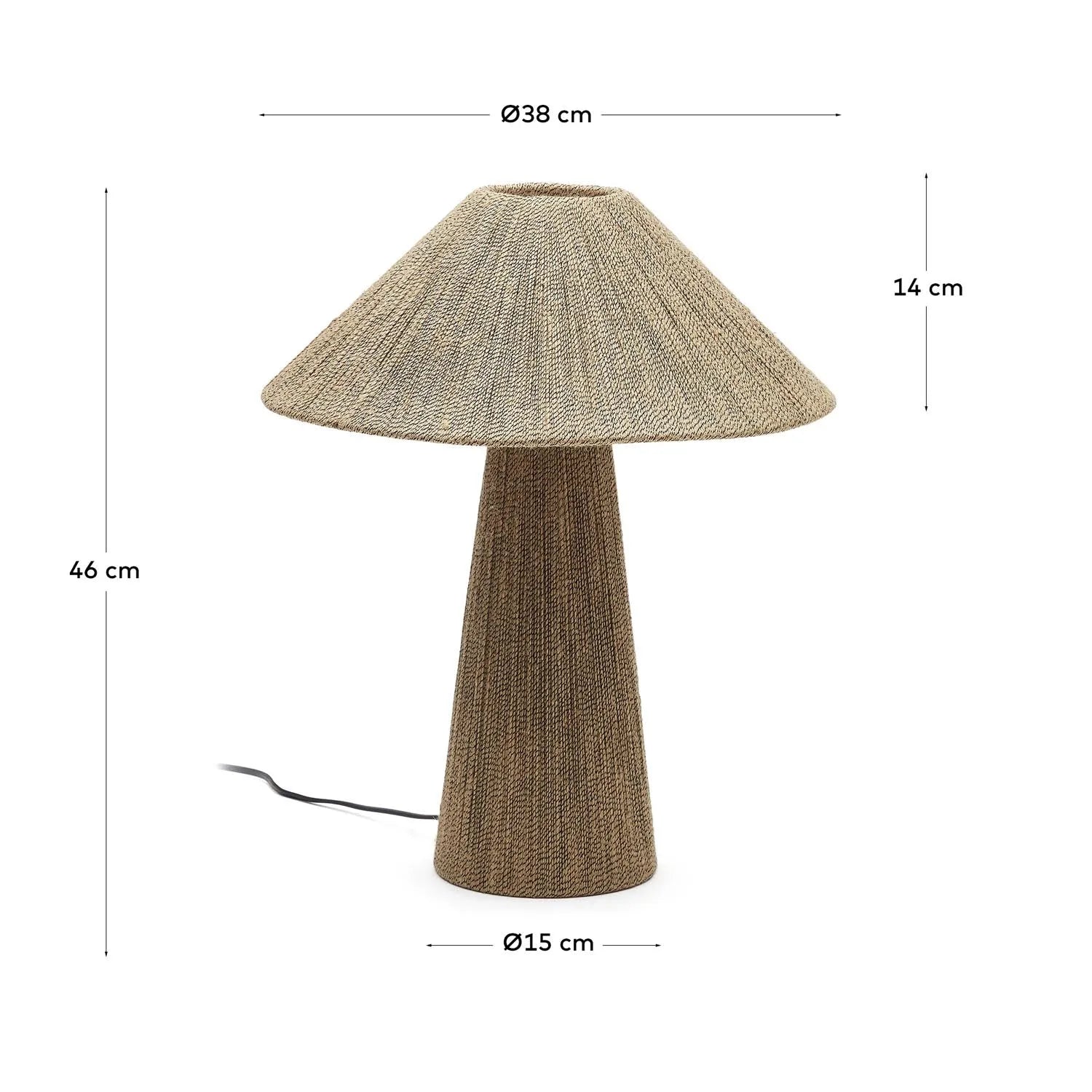 Die Renee Tischleuchte aus Jute und Holz vereint natürliche Eleganz mit modernem Design und schafft ein warmes Ambiente.