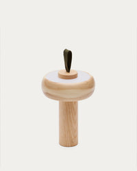 Luba portable table lamp made of solid ash wood and green cotton handle