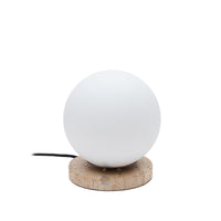 Malachi table lamp made of frosted glass and travertine stone