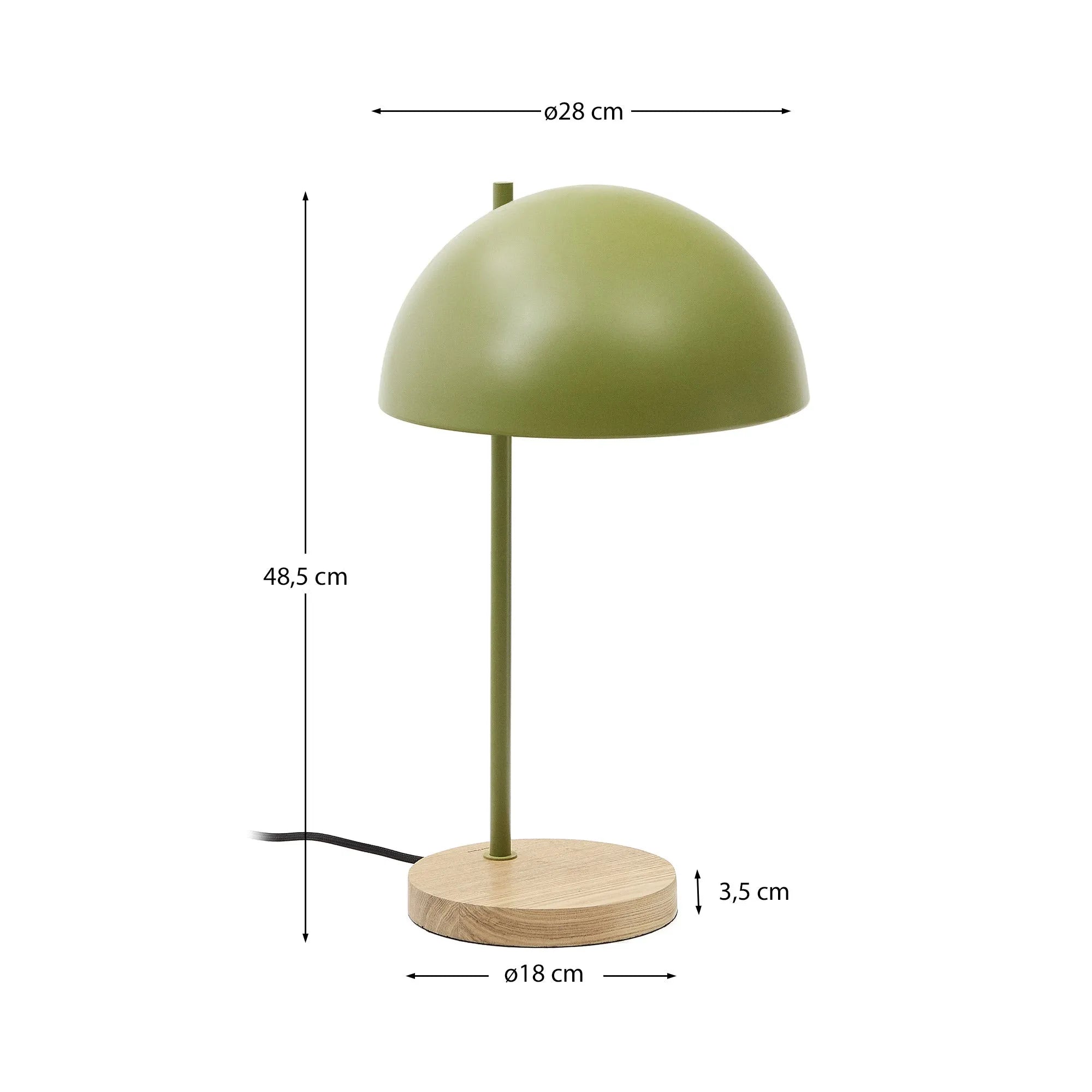 Die Catlar Tischlampe kombiniert Eschenholz und grünes Metall für ein modernes, elegantes Design, das jedem Raum Stil verleiht.