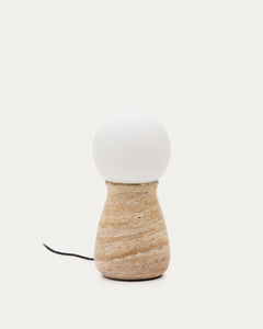 Lampe de table Okeni en travertin et verre.