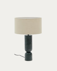 Lampe de table Vex en marbre vert et abat-jour en lin gris