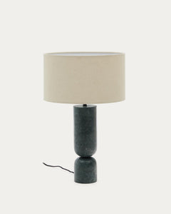 Lampe de table Vex en marbre vert et abat-jour en lin gris
