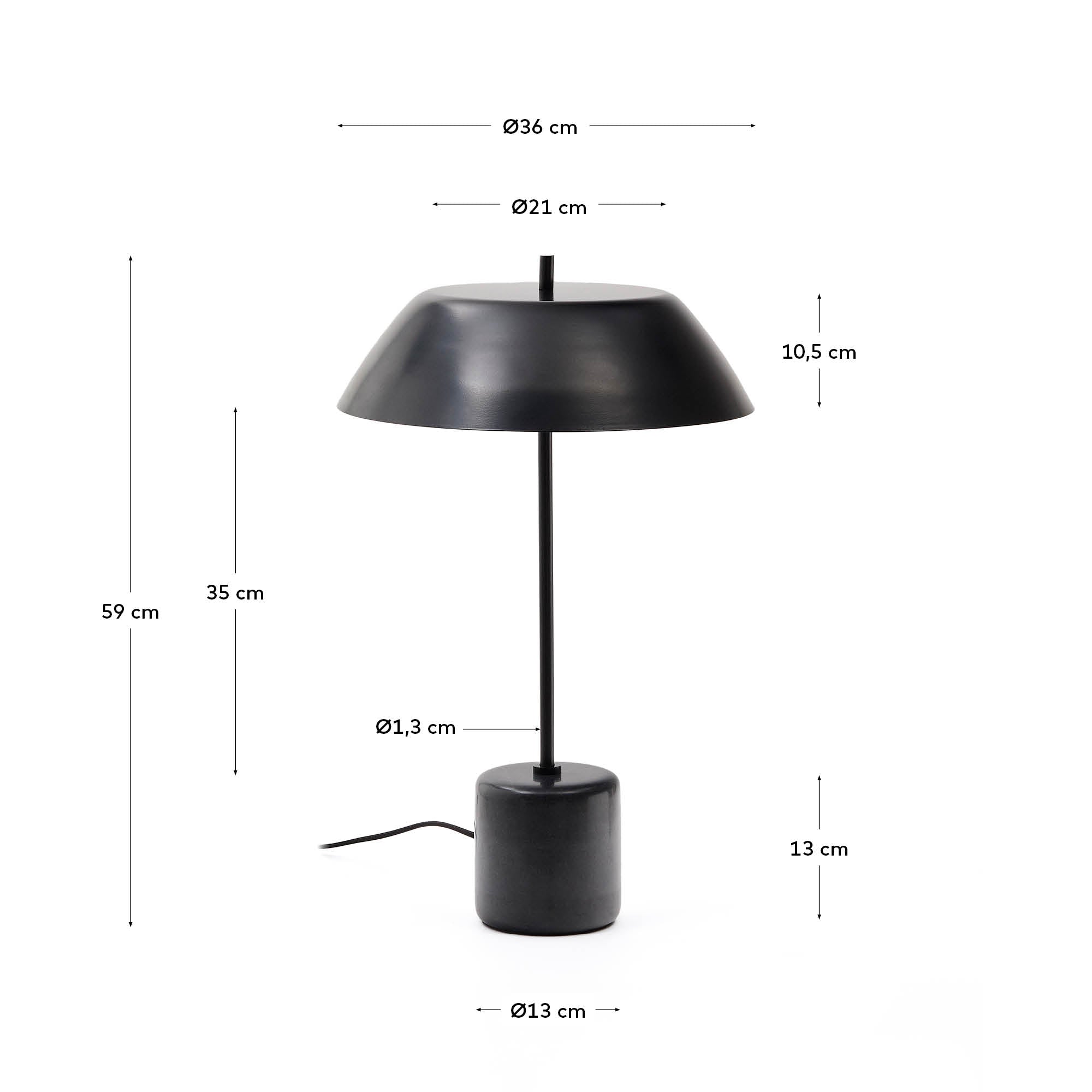 Elegante Tischleuchte Sayra aus schwarzem Marmor und Metall, stilvolles Design mit schwarzem Finish, ideal für modernes Ambiente.