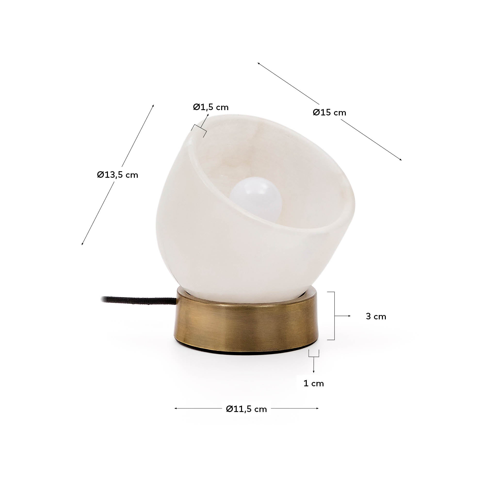 Tischleuchte Shenli aus Alabaster und Metall mit Messing-Finish, perfekt für moderne und elegante Wohnräume.
