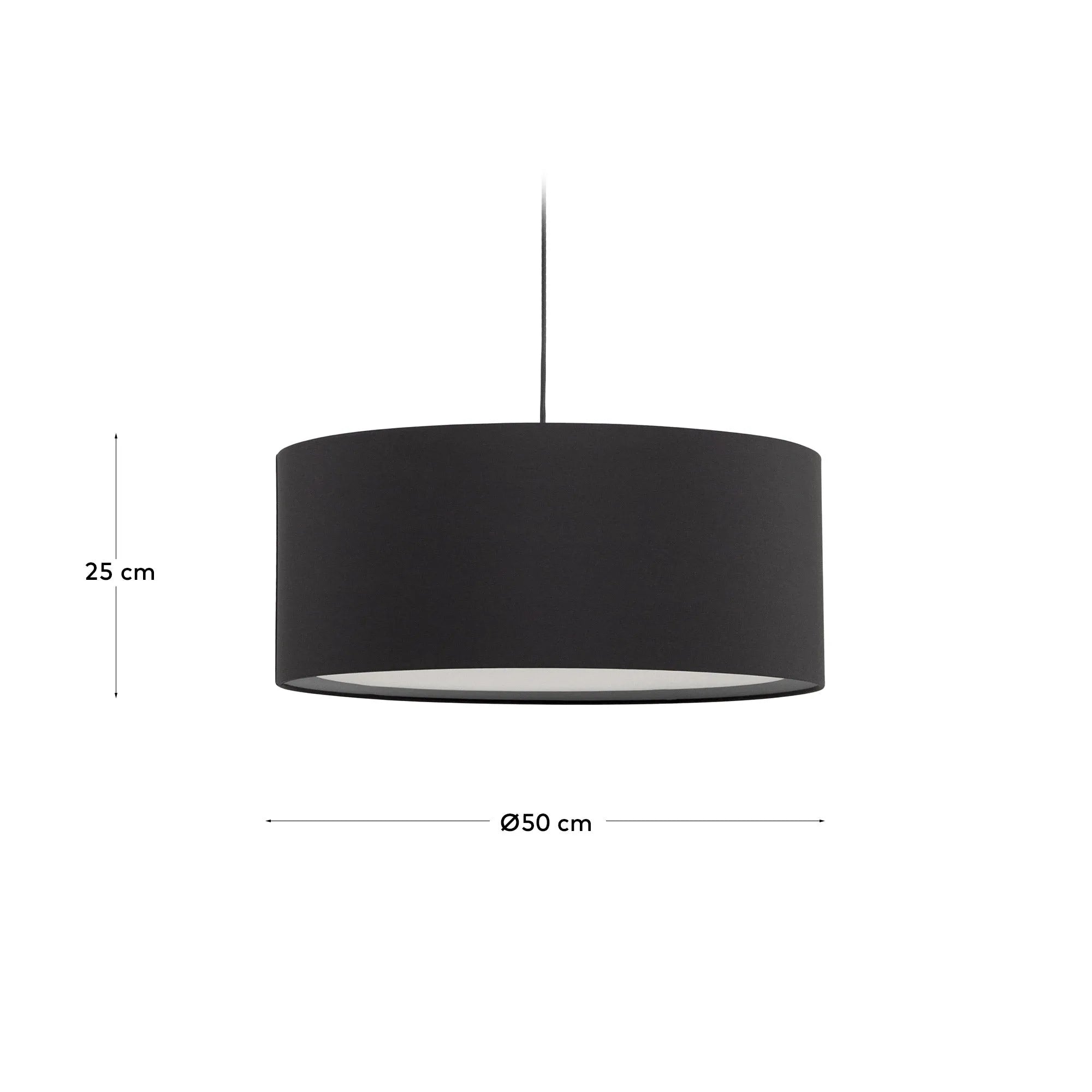 Eleganter schwarzer Lampenschirm mit weißem Diffusor, Ø 50 cm, aus hochwertigem Material und Massivholz für stilvolle Räume.