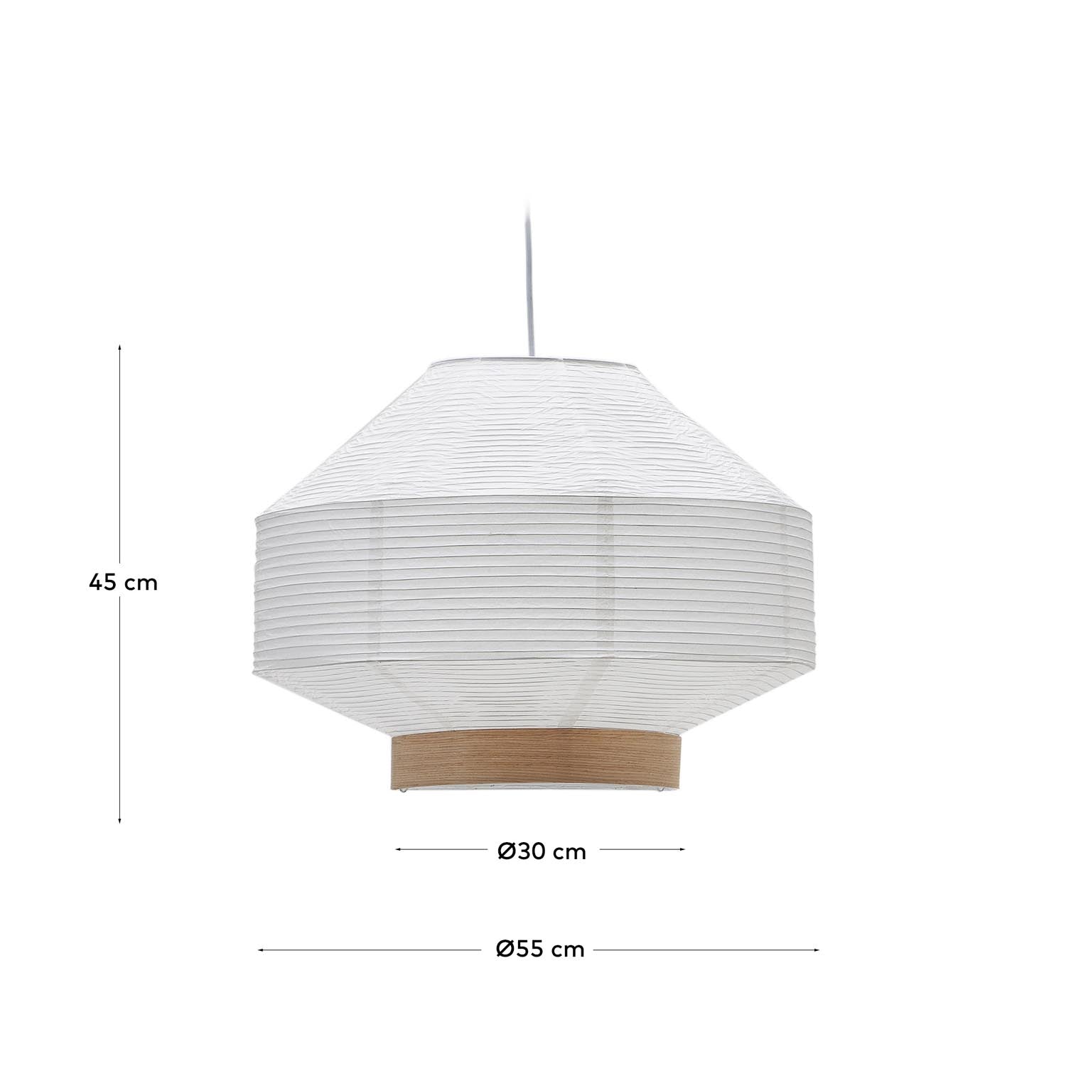 Eleganter Lampenschirm Hila aus weißem Papier und Eichenfurnier, Ø 30 cm. Ideal für eine warme, einladende Atmosphäre in jedem Raum.