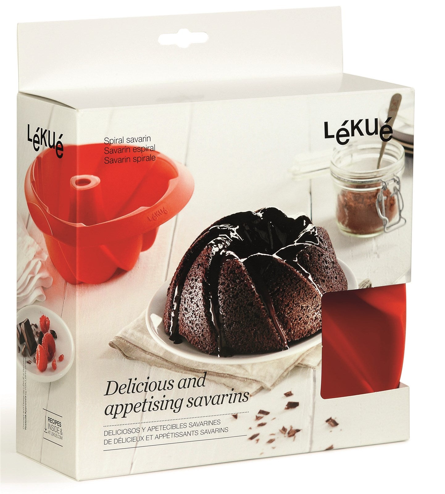 Backform Spiral Gugelhopf Rot, 20 cm, Geschenkbox in Rot präsentiert im Onlineshop von KAQTU Design AG. Backen ist von Lékué