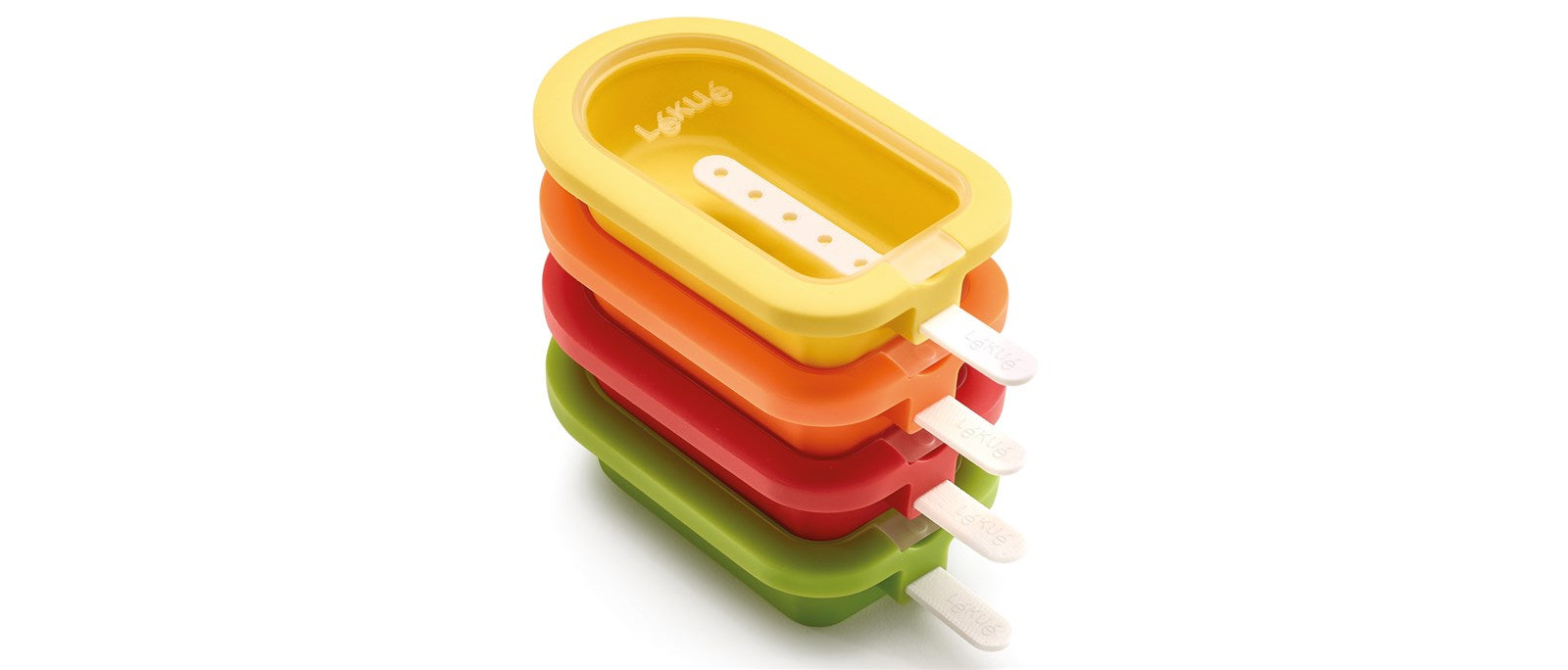 Eis am Stiel, Lolly, 4 Stk. gelb, grün, rot, orange in  präsentiert im Onlineshop von KAQTU Design AG. Gefrieren ist von Lékué
