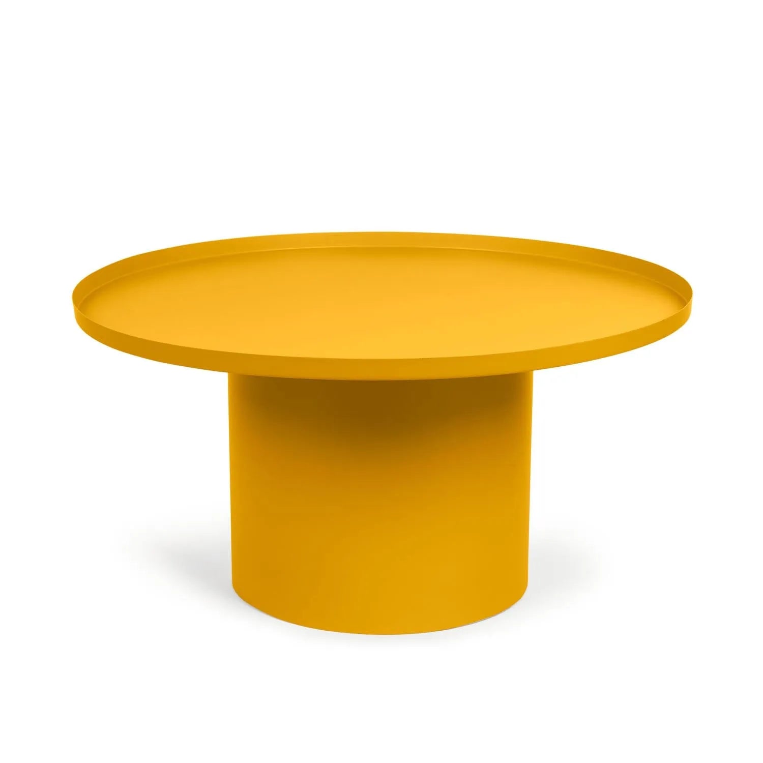 Moderner, senfgelber Couchtisch aus 100% Eisen, Ø 72 cm. Stabil, langlebig, ideal für Innen- und Außenbereich.