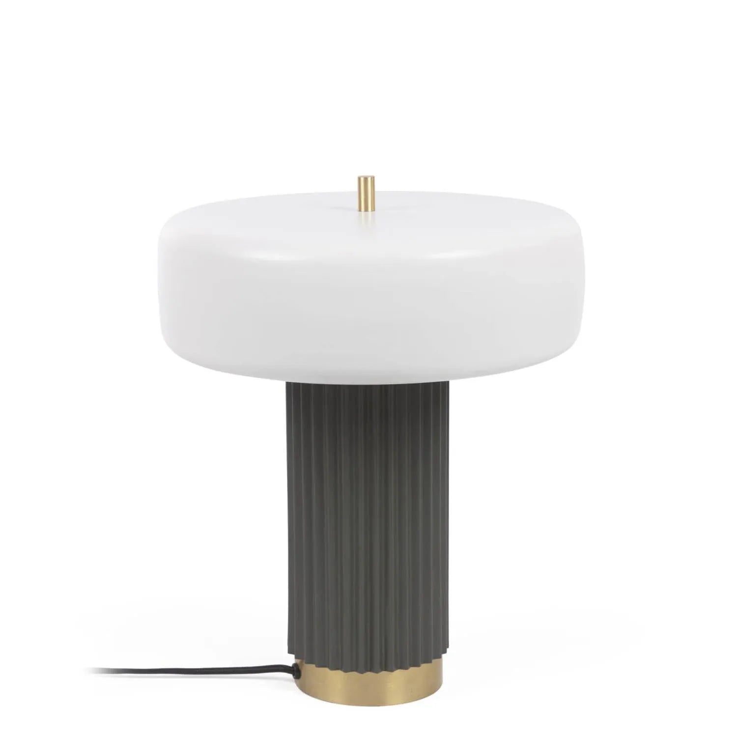 Serenella Tischlampe: Elegantes Weiß-Grün-Finish, robustes Eisen, Retro-Charme. Perfekt für Nachttische und Wohnbereiche.