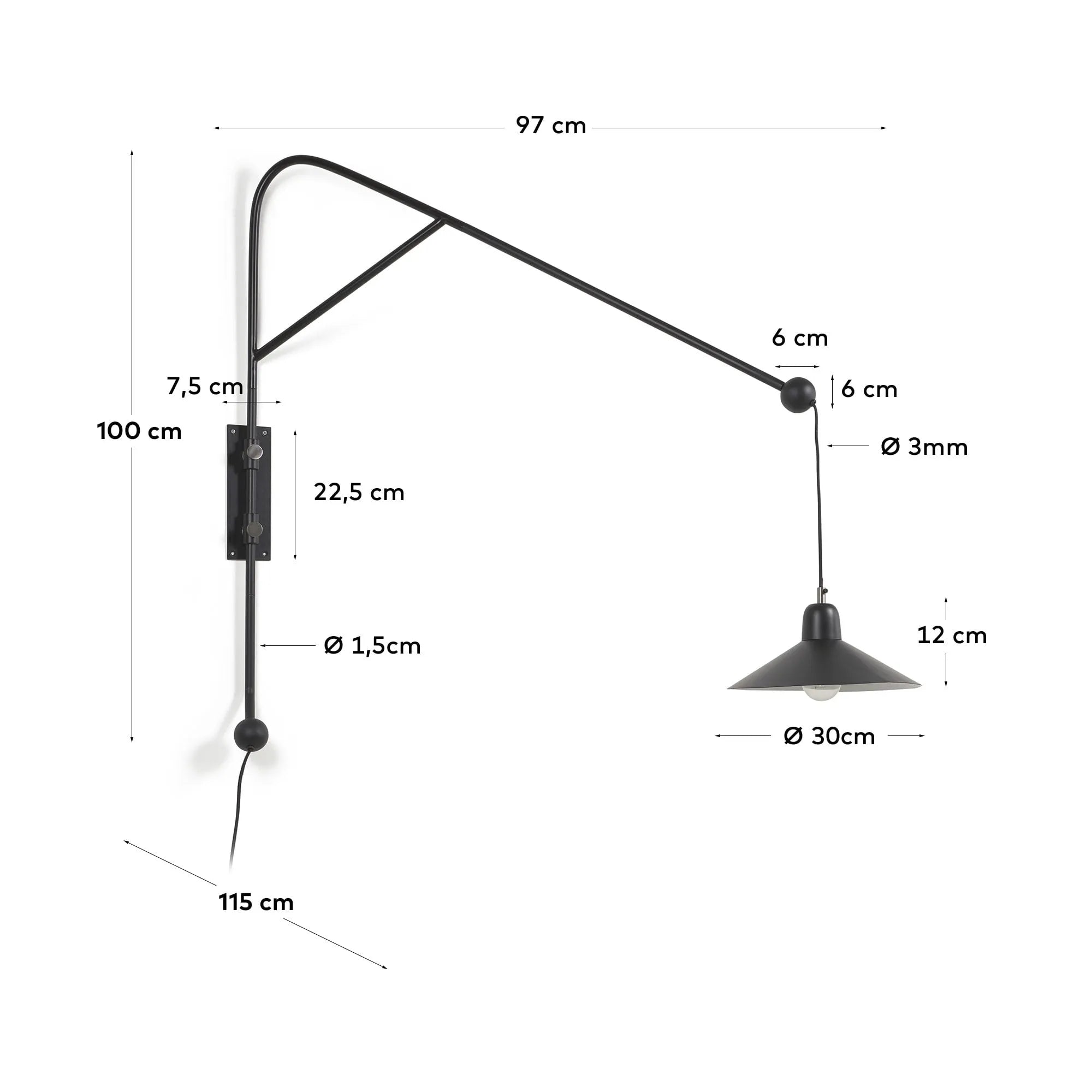 Die Eleazar Wandlampe von Kave Home besticht durch ihr modernes Design und schwarz lackiertes Metall für stilvolle Beleuchtung.