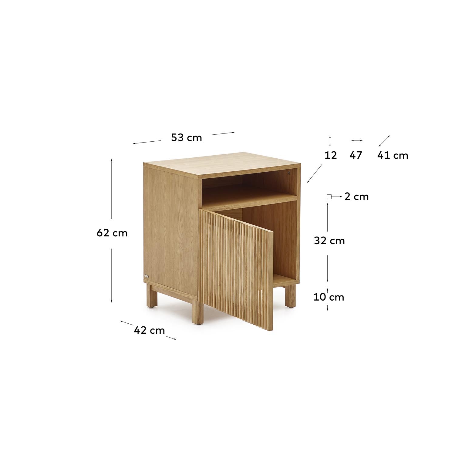 Eleganter Beyla Nachttisch aus Esche & Eichenfurnier, FSC-zertifiziert.