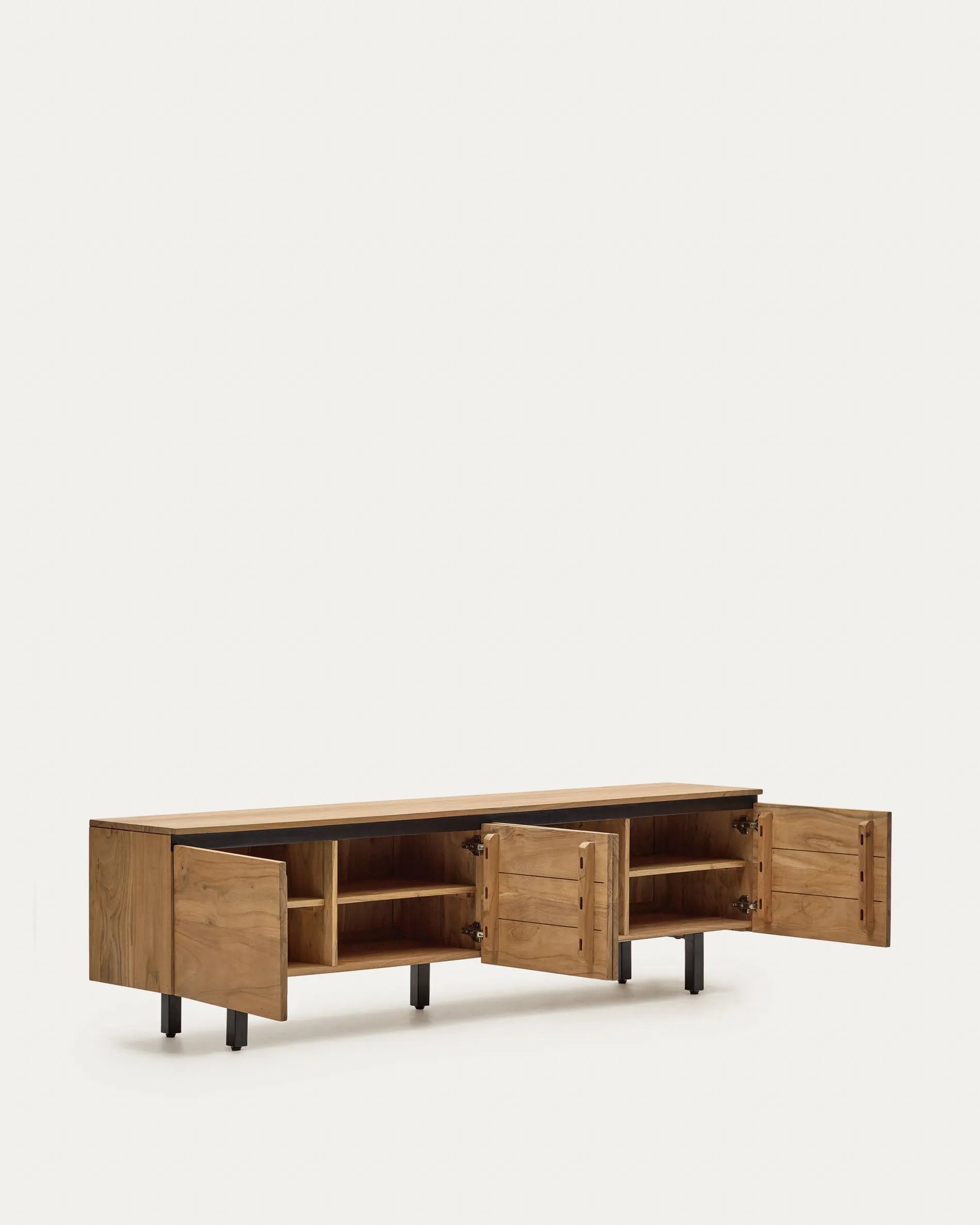 Elegantes TV-Möbel aus Akazienholz, 4 Türen, 200x58 cm, vereint natürliche Schönheit und modernen Stil.