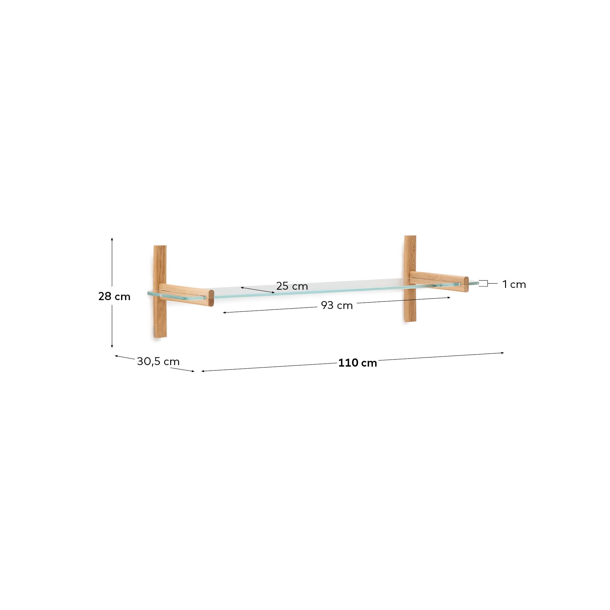 Modulares Regal Sitra, 110 cm, Glas und massives Eichenholz, FSC-zertifiziert, stilvoll, nachhaltig, von Kave Home.