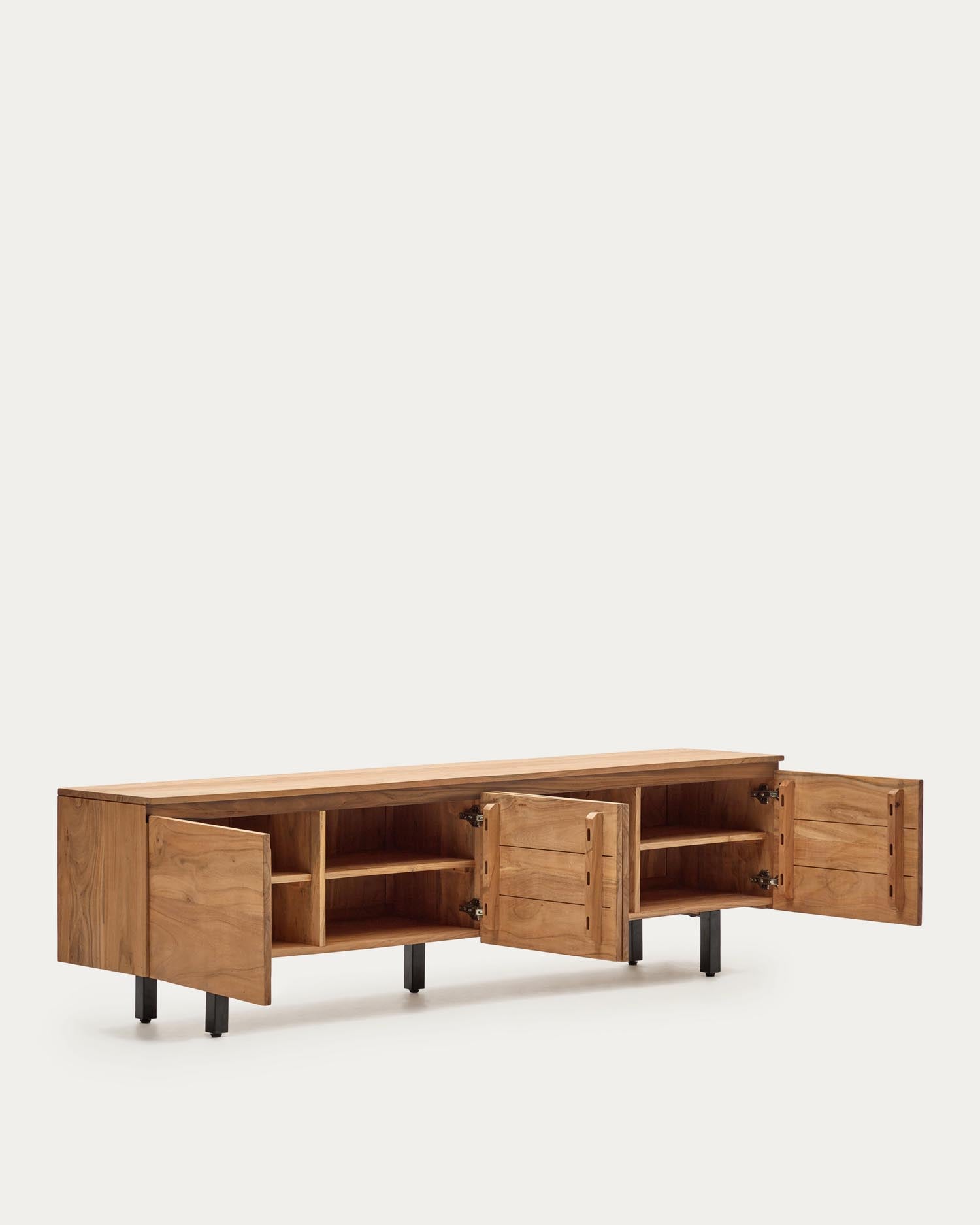 4-türiges TV-Möbel Uxue aus massivem Akazienholz mit gebleichtem Finish 200 x 58 cm in Beige präsentiert im Onlineshop von KAQTU Design AG. Sideboard ist von Kave Home
