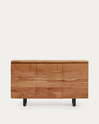 Buffet à 3 portes Uxue en bois d'acacia solide avec finition blanchie 150 x 88 cm
