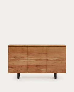 Buffet à 3 portes Uxue en bois d'acacia solide avec finition blanchie 150 x 88 cm