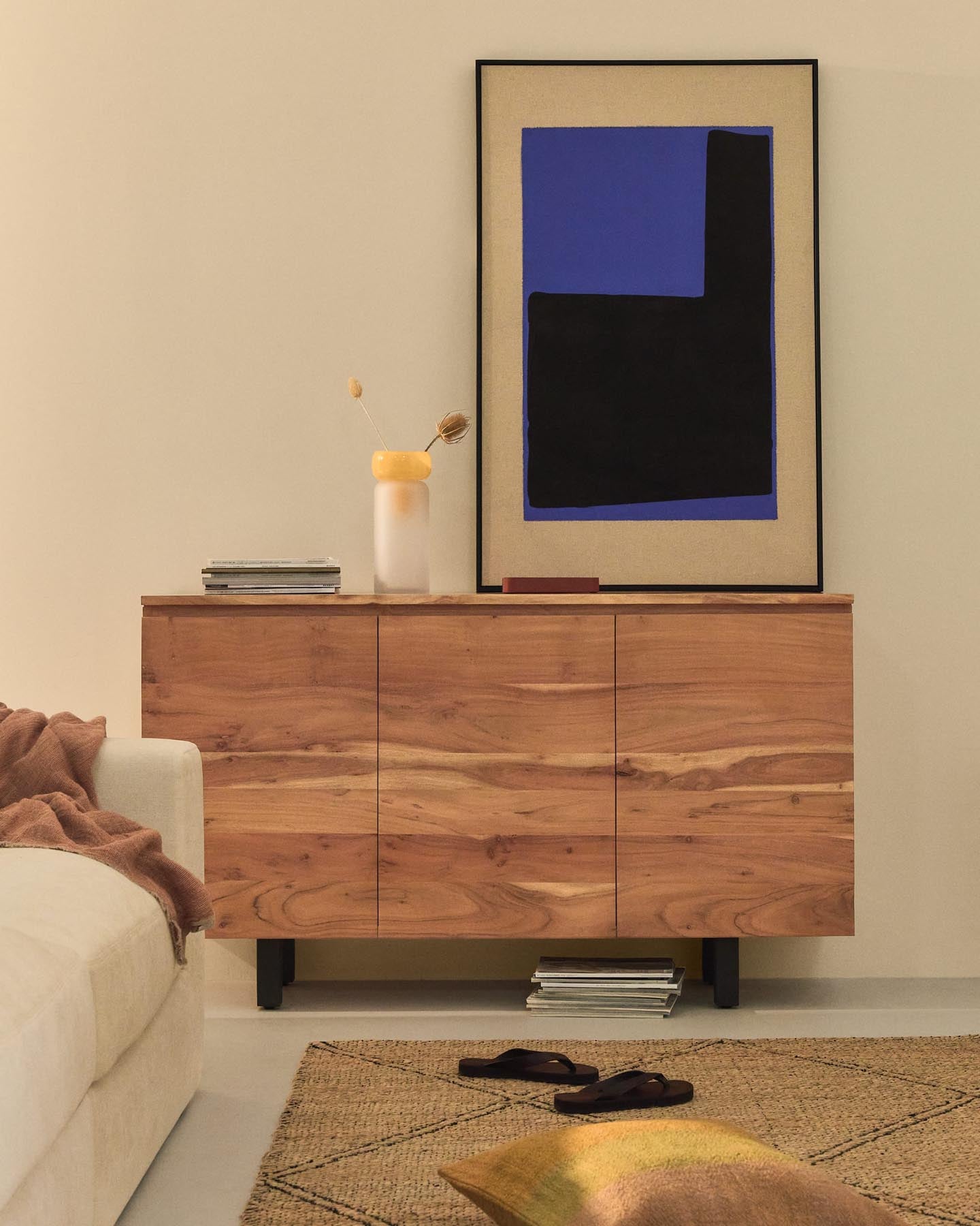 3-door sideboard UXUE made of solid acacia wood with bleached finish 150 x 88 cm