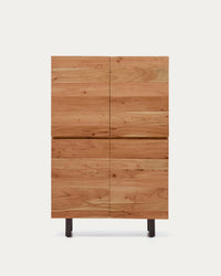 Highboard à 4 portes Uxue en bois d'acacia solide avec finition blanchie et sta noir