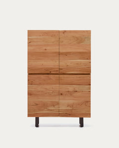 Highboard à 4 portes Uxue en bois d'acacia solide avec finition blanchie et sta noir