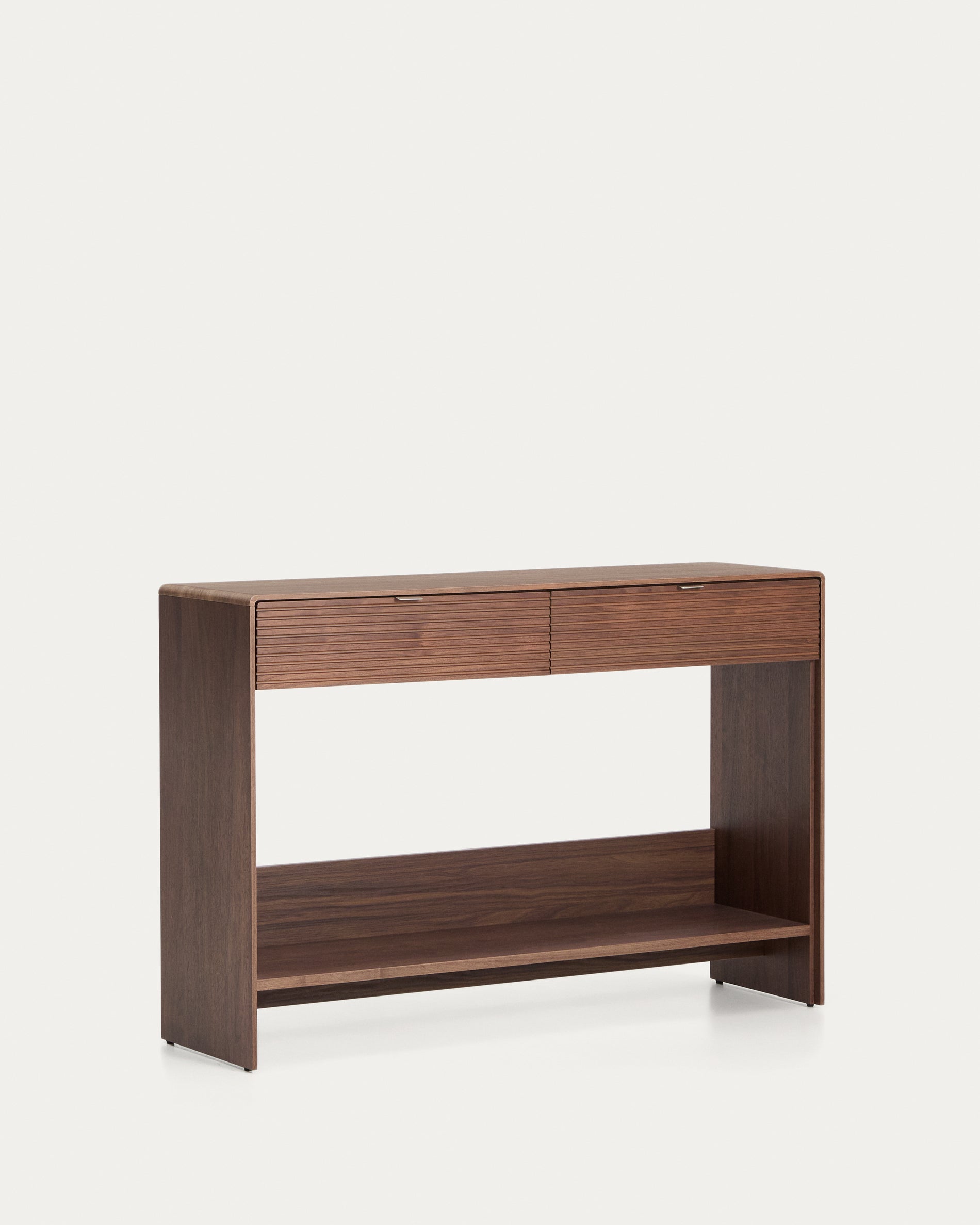 Konsolentisch Norlen in Nussbaumfurnier mit 2 Schubladen und Regalboden, FSC Mix Credit, 120 x 81 cm in Dunkelbraun präsentiert im Onlineshop von KAQTU Design AG. Konsolentisch ist von Kave Home