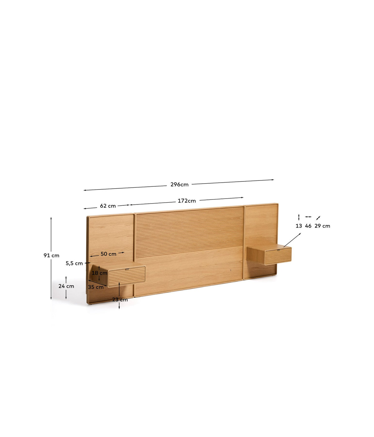 Bettkopfteil Norlen mit 2 Nachttischen aus Eichenfurnier mit naturfarbenem Finish und LED-Licht für Betten bis zu 160 cm FSC Mix Credit in Braun präsentiert im Onlineshop von KAQTU Design AG. Kopfteile ist von Kave Home