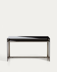 Schreibtisch Adile aus gehärtetem Glas in Braun und gebürstetem Stahl, 142 x 77 cm