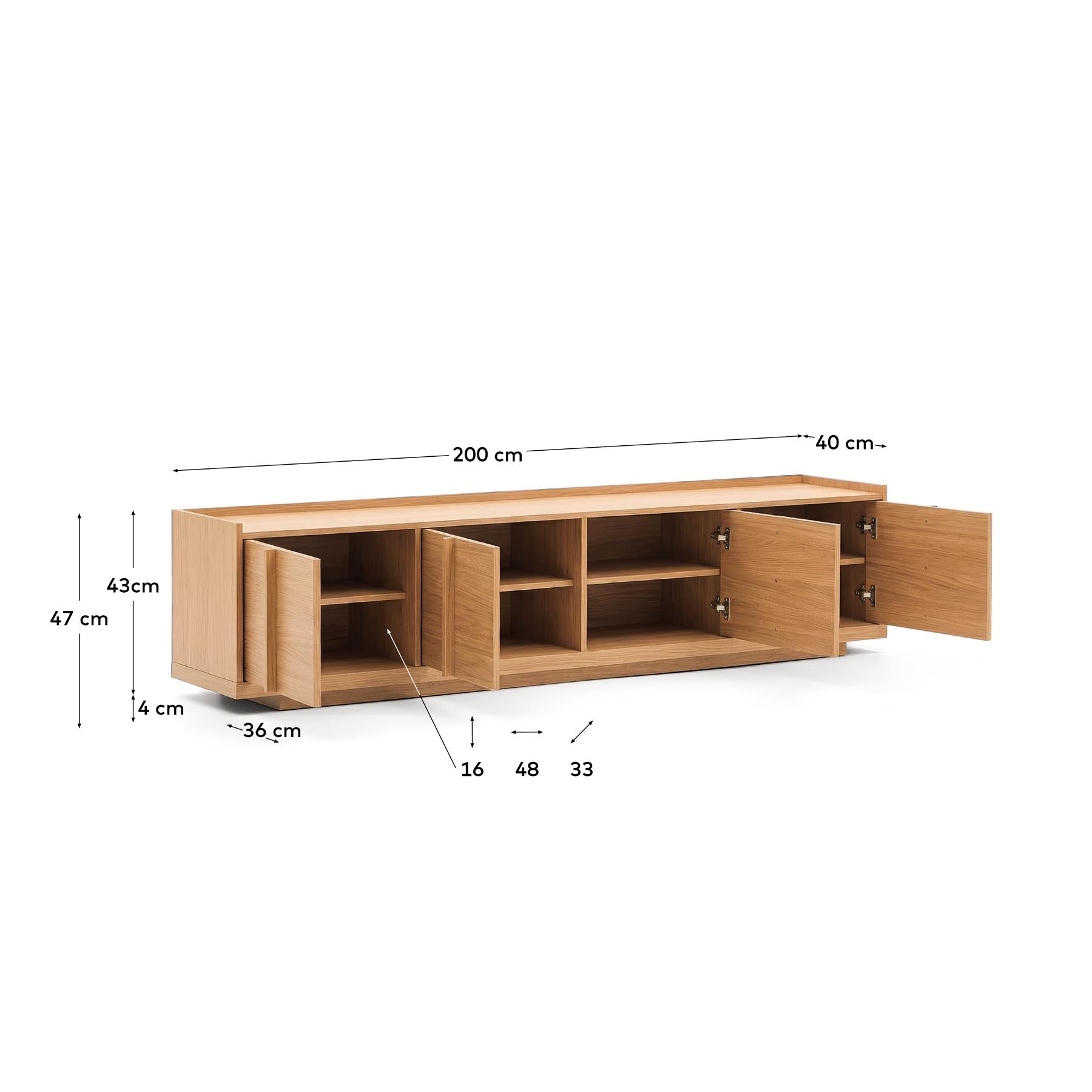 TV-Möbel Onix aus Eichenfurnier mit Naturton-Finish 200 x 45 cm FSC Mix Credit in Natur präsentiert im Onlineshop von KAQTU Design AG. TV-Möbel ist von Kave Home