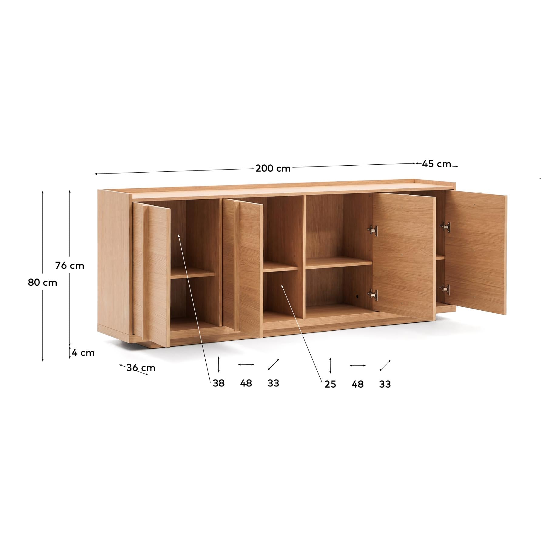 Sideboard Onix aus Eichenfurnier mit Naturton-Finish 200 x 80 cm FSC Mix Credit in Natur präsentiert im Onlineshop von KAQTU Design AG. Sideboard ist von Kave Home