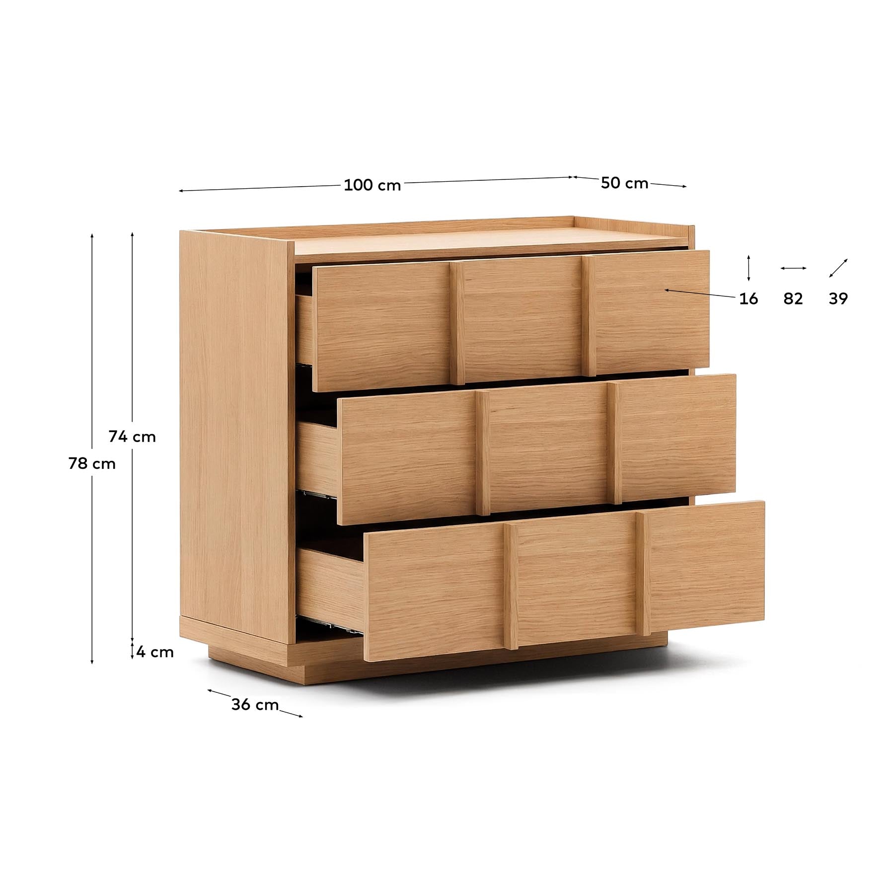 Kommode Onix 3 mit Schubladen aus Eichenfurnier Naturton-Finish 100 x 78 cm FSC Mix Credit in Natur präsentiert im Onlineshop von KAQTU Design AG. Kommode ist von Kave Home