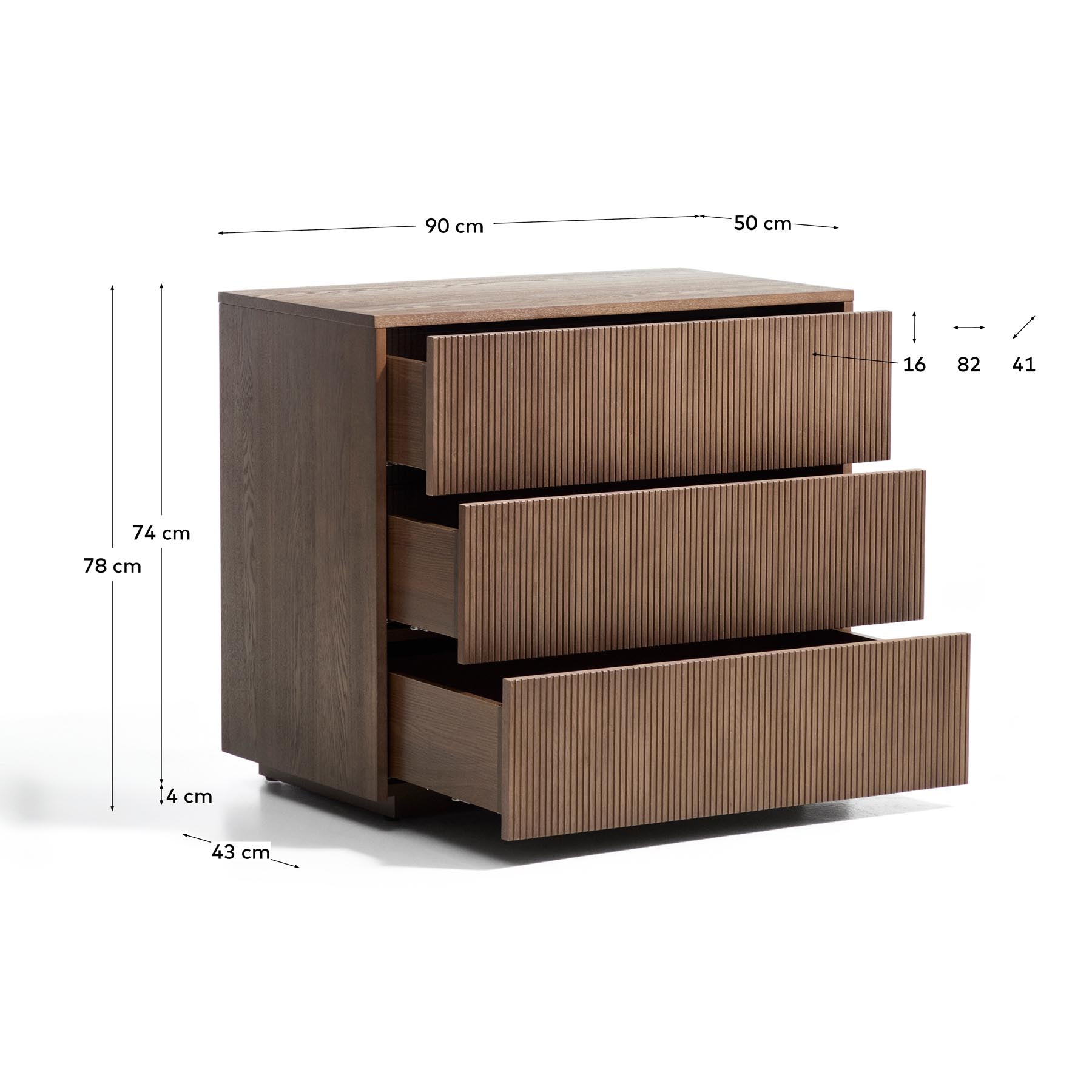Kommode Helvine mit 3 Schubladen aus Eschenfurnier mit Finish in Nussbaumton 90 x 78 cm FSC 100% in Dunkelbraun präsentiert im Onlineshop von KAQTU Design AG. Kommode ist von Kave Home