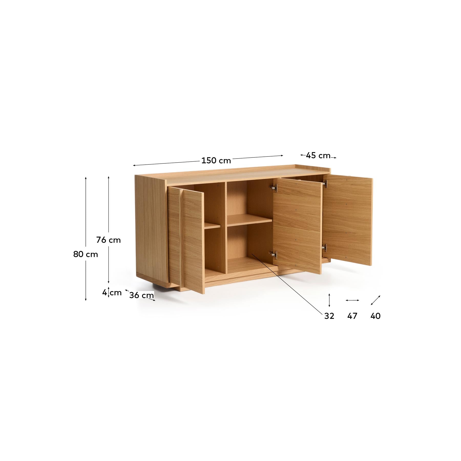 Sideboard Onix aus Eichenfurnier mit Naturton-Finish 150 x 80 cm FSC Mix Credit in Natur präsentiert im Onlineshop von KAQTU Design AG. Sideboard ist von Kave Home