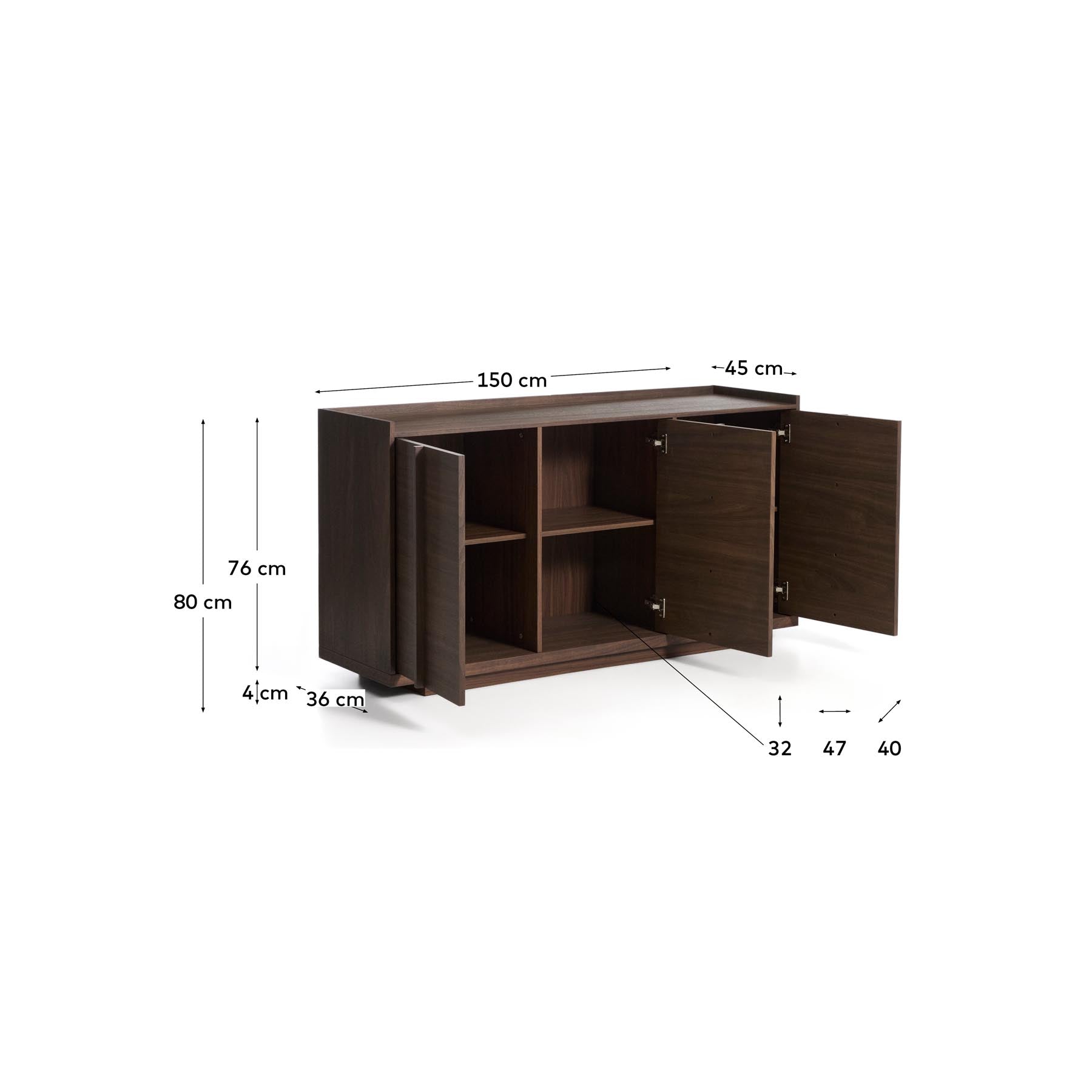 Sideboard Onix aus Walnussfurnier mit dunklem Finish 150 x 80 cm FSC Mix Credit in Dunkelbraun präsentiert im Onlineshop von KAQTU Design AG. Sideboard ist von Kave Home
