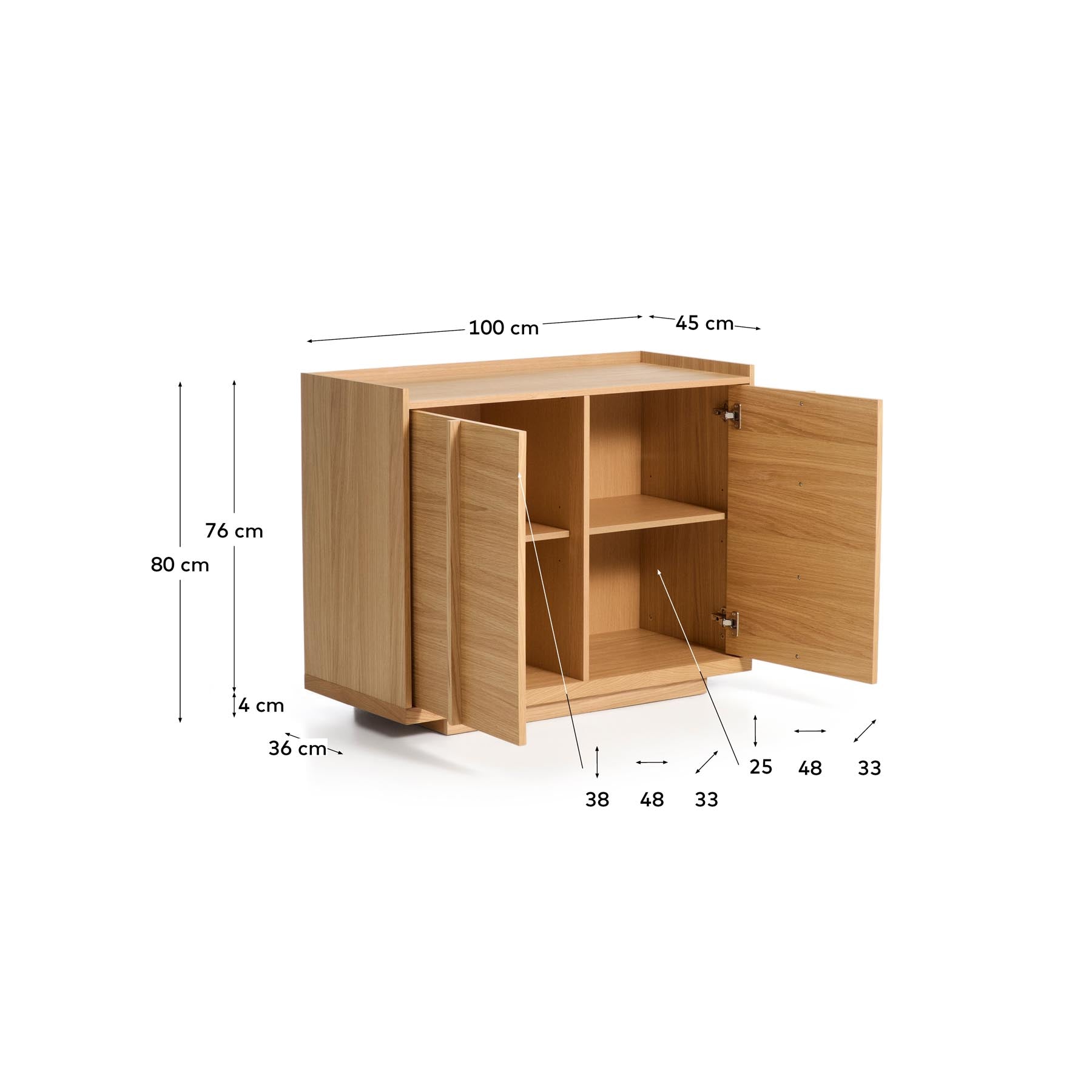 Sideboard Onix aus Eichenfurnier mit Naturton-Finish 100 x 80 cm FSC Mix Credit in Natur präsentiert im Onlineshop von KAQTU Design AG. Sideboard ist von Kave Home
