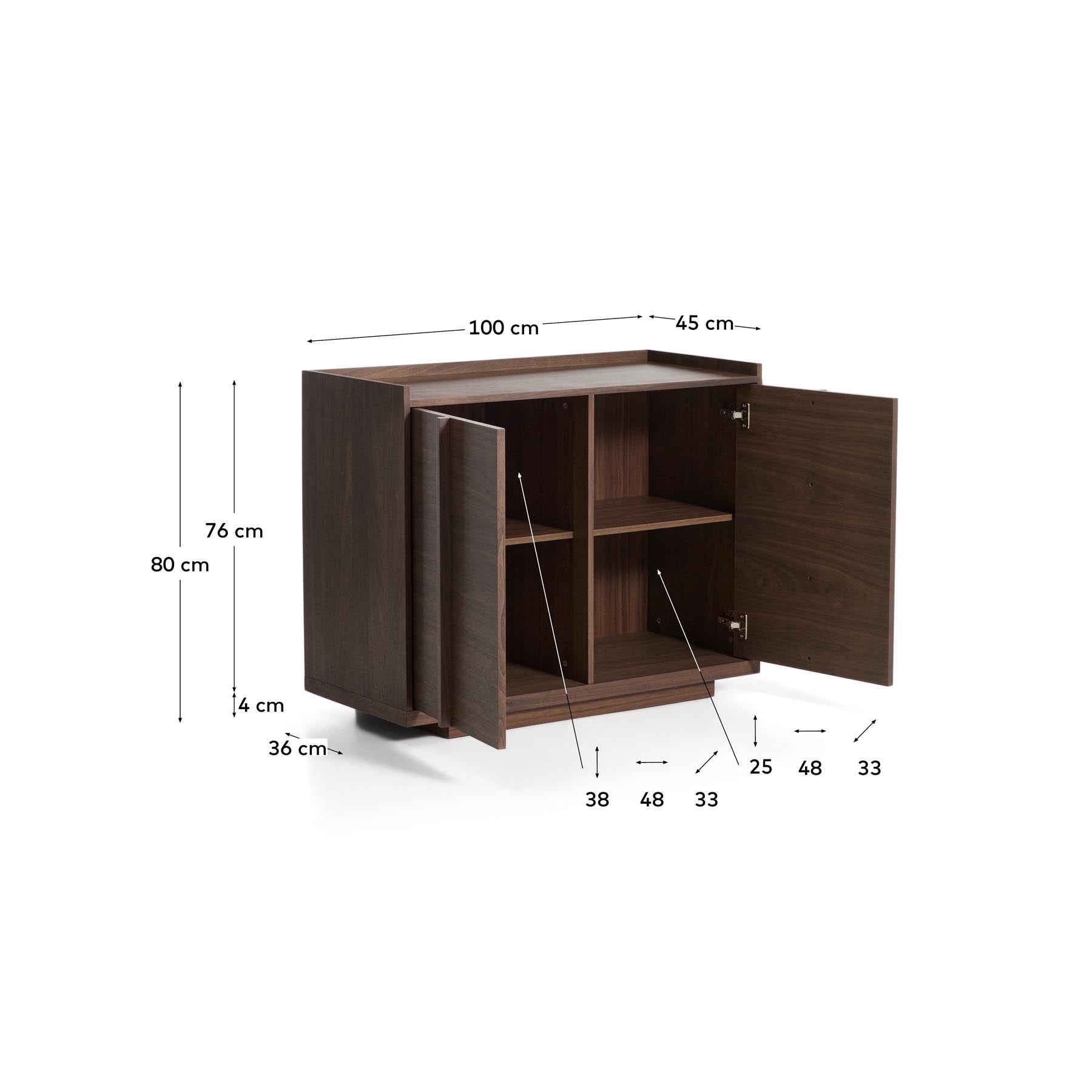 Sideboard Onix aus Walnussfurnier mit dunklem Finish 100 x 80 cm FSC Mix Credit in Dunkelbraun präsentiert im Onlineshop von KAQTU Design AG. Sideboard ist von Kave Home