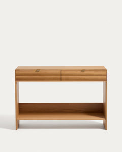 Norlen console table with 2 drawers and shelf in oak veneer with natural finish FSC Mix Credit 120 x 81 cm